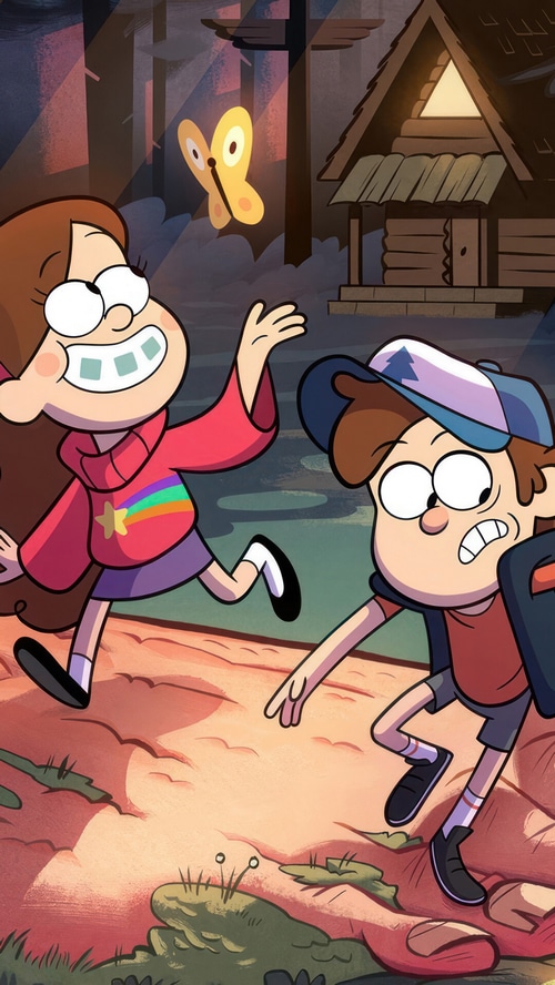 Mabel Pines and Dipper Pines in Gravity Falls
