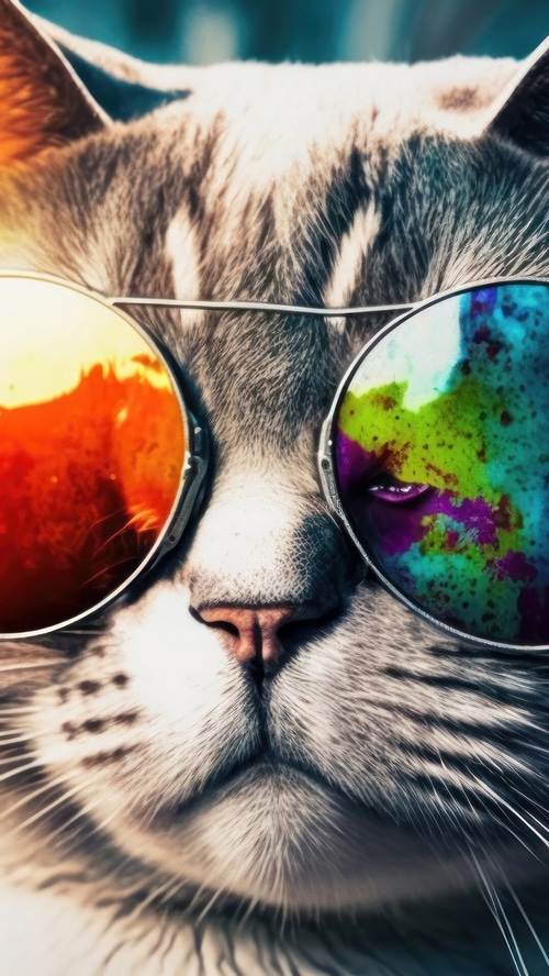 Cat wearing colorful sunglasses