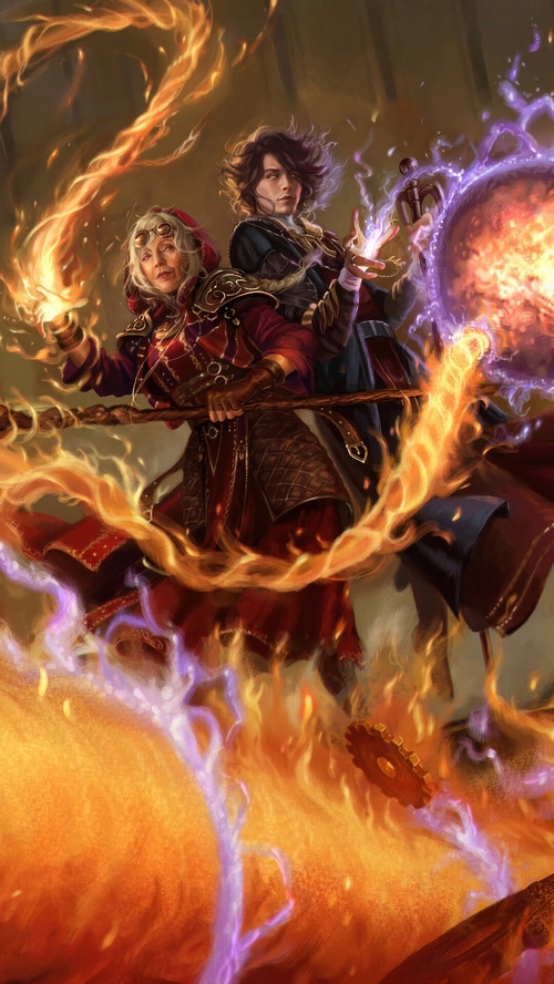 Magic The Gathering Twinferno with two mages casting spells