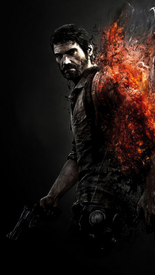 Joel from The Last of Us with fire effects