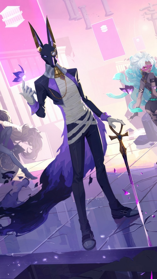 Dislyte characters with Anubis-like figure