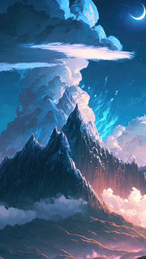 Digital art of a mountain range under a starry sky