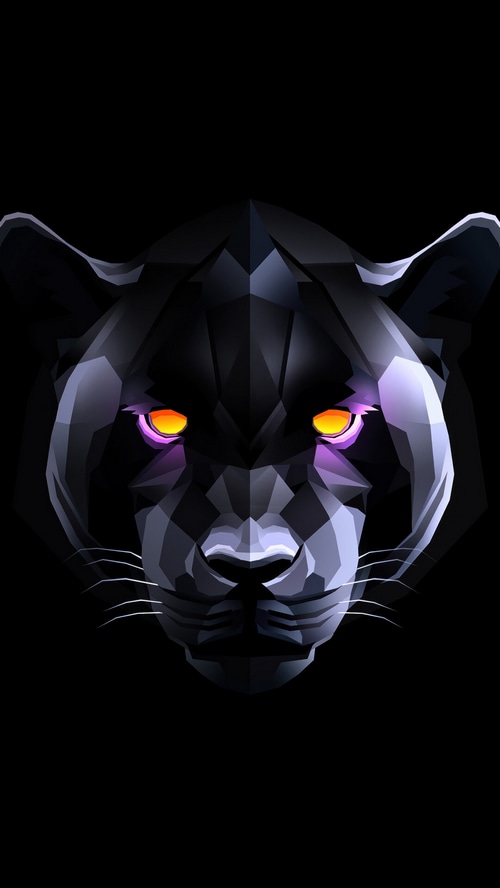 Abstract geometric black panther with glowing eyes