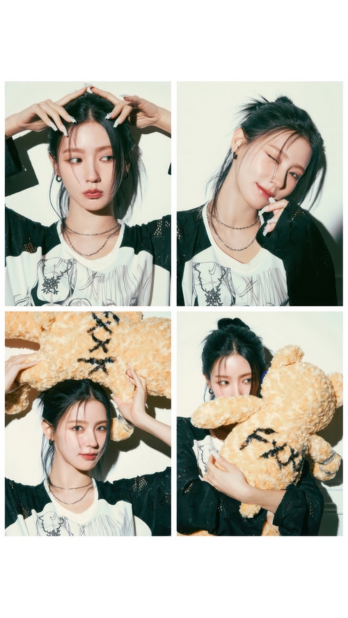 Miyeon of (G)I-DLE with a teddy bear