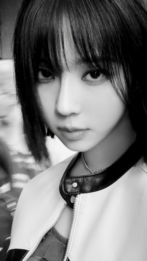 Winter from Aespa in a black and white portrait
