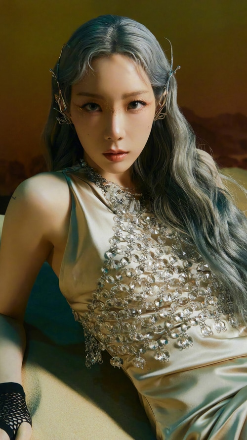 Tae Yeon in a shimmering dress with crystal embellishments
