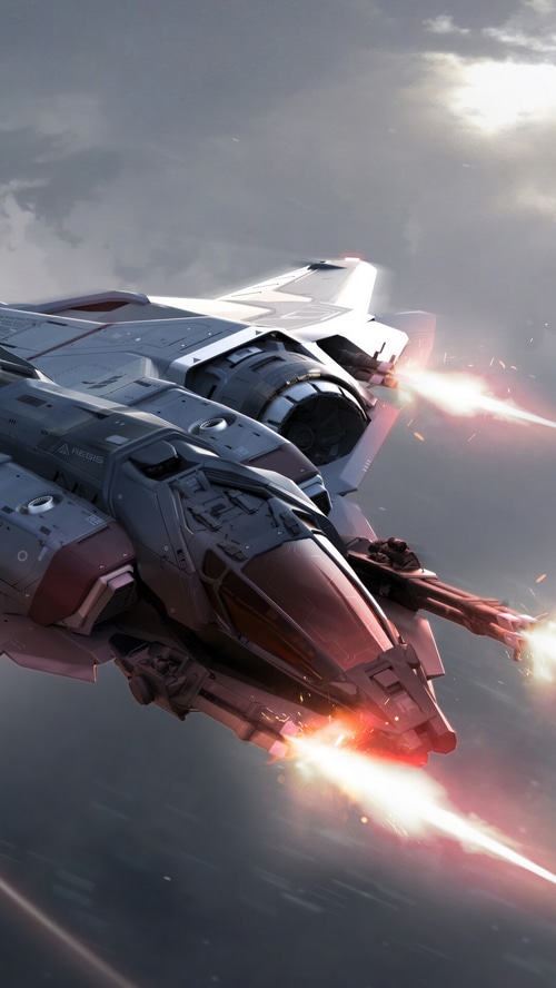Star Citizen Aegis fighter ship firing weapons