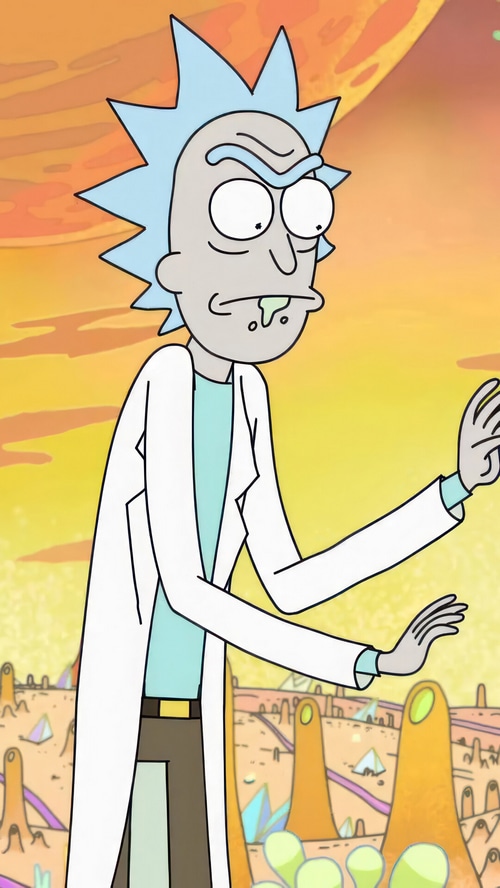 Rick Sanchez from Rick and Morty on an alien planet
