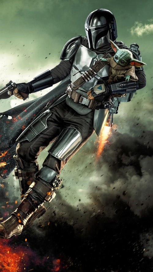 The Mandalorian and Grogu in action