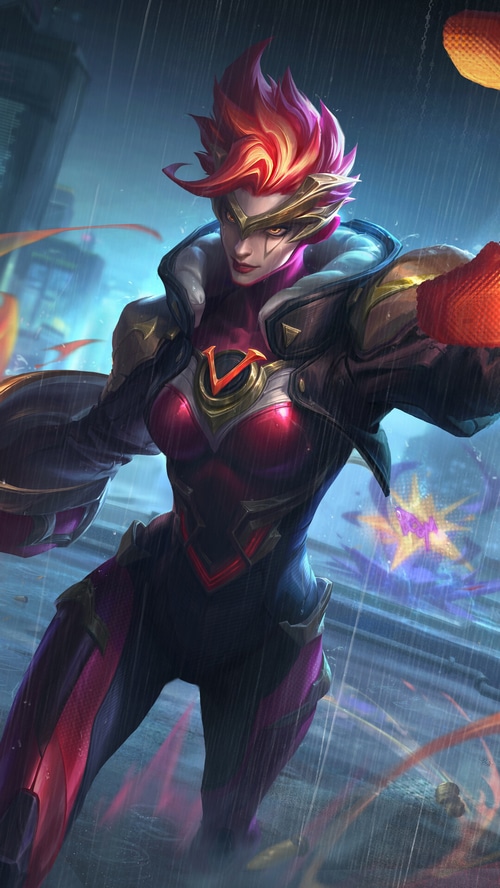 Vi from League of Legends in a superhero skin