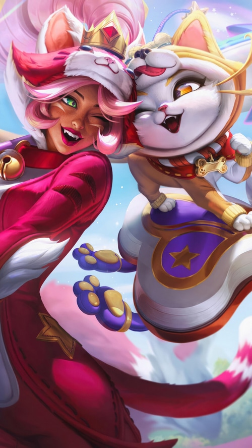 Nidalee and Yuumi in Cats vs. Dogs skins