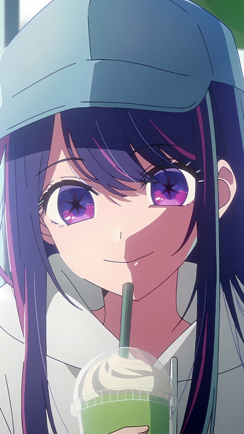 Ai Hoshino from Oshi no Ko drinking a beverage