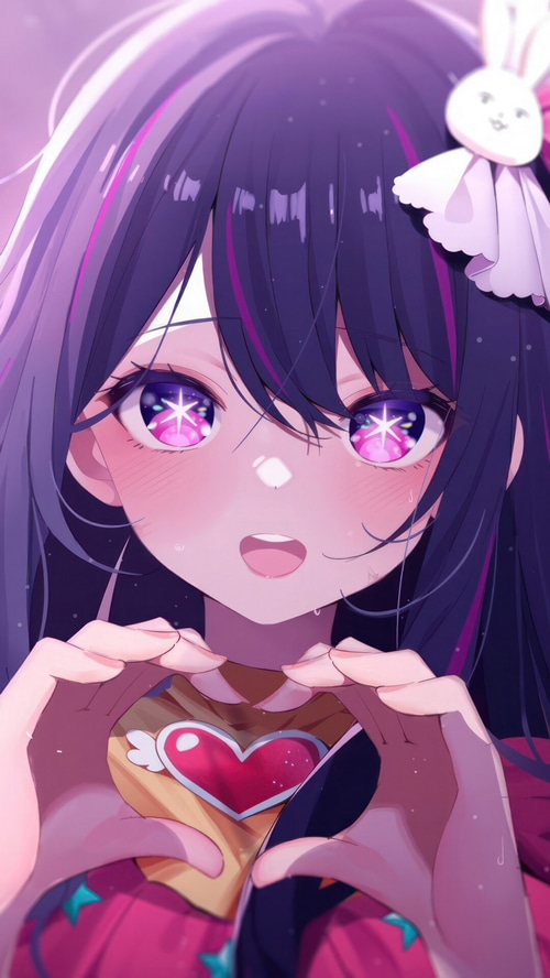 Ai Hoshino from Oshi no Ko making a heart shape
