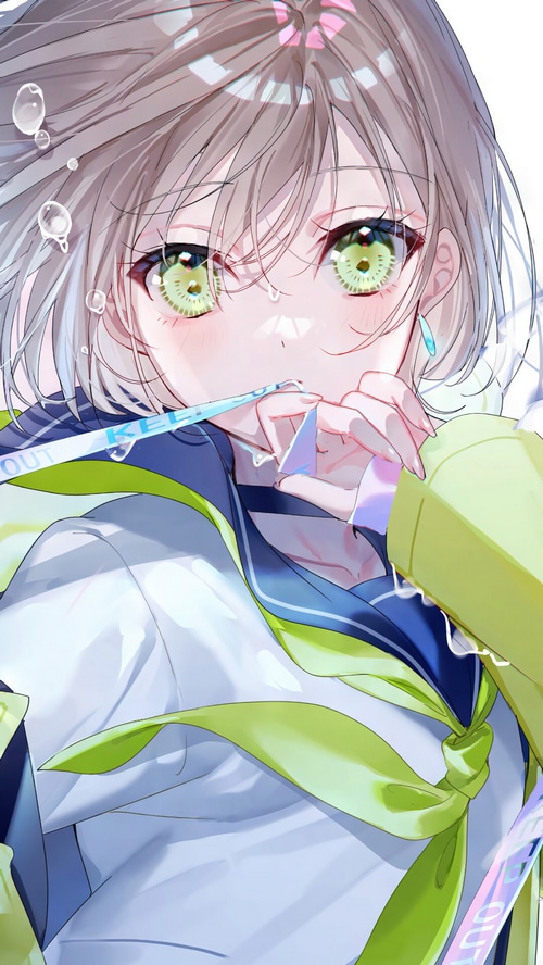 Anime Girl with Green Eyes and School Uniform