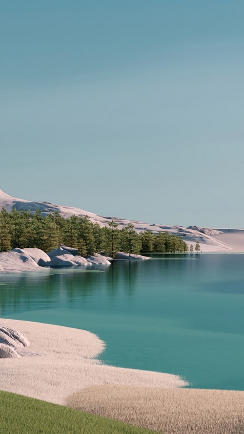 Microsoft Windows 11 landscape with lake and trees