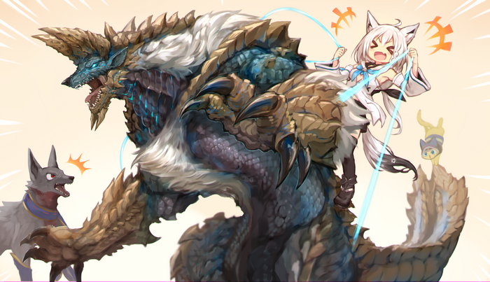 Shirakami Fubuki rides a large monster