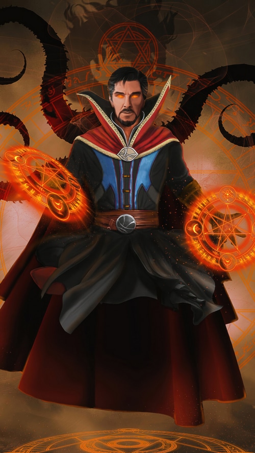 Doctor Strange casting spells with tentacles in background