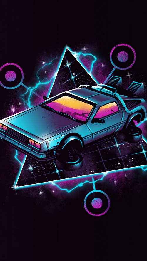 DeLorean car in a retro-futuristic digital art style
