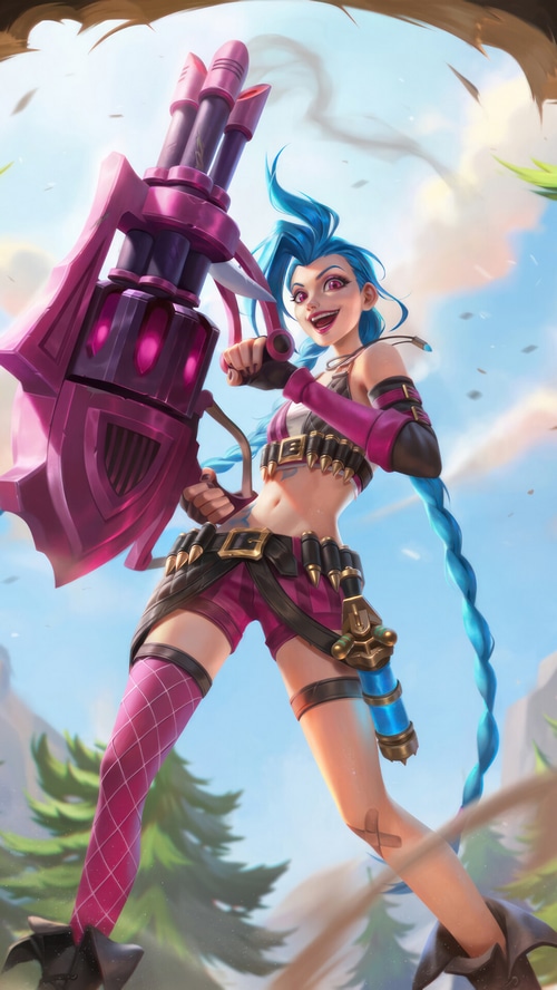 Jinx with her minigun in League of Legends