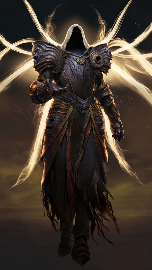 Inarius from Diablo IV with glowing wings