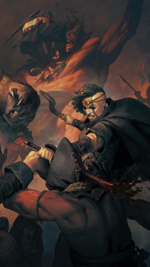 Diablo IV Battle Scene with Warrior and Monsters