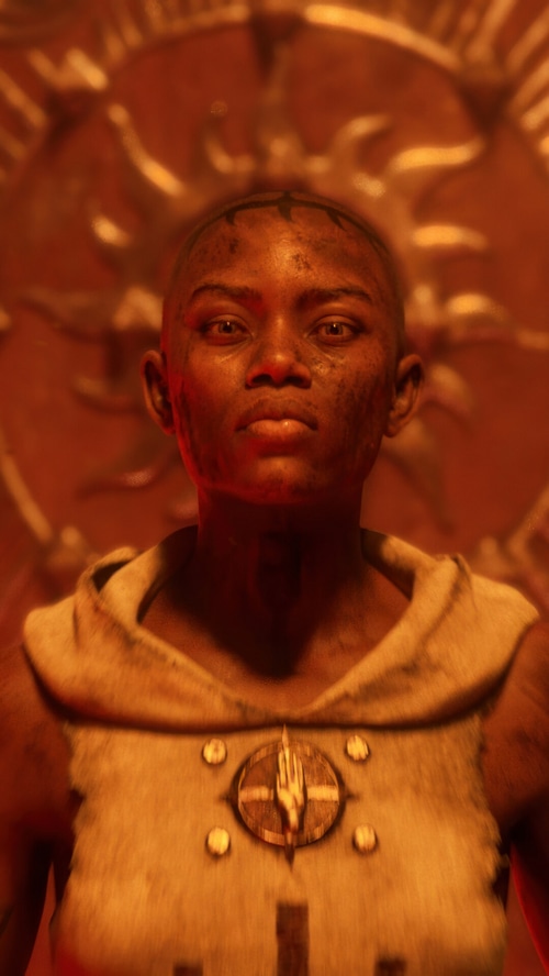 Diablo IV character with sun symbol