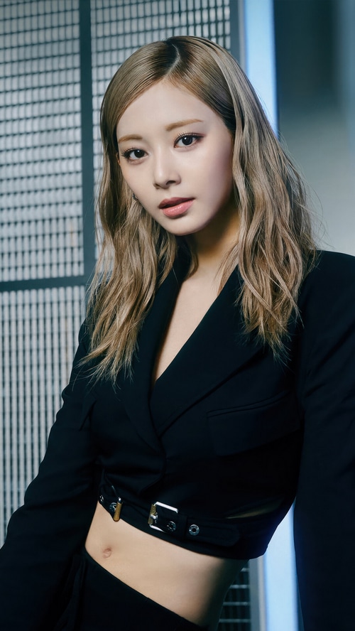 Tzuyu from TWICE in a black outfit