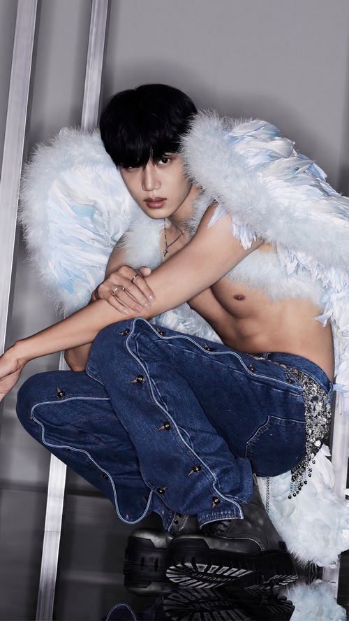 Kai in Blue Angel Wings and Jeans
