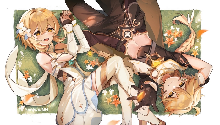 Aether and Lumine from Genshin Impact 4K