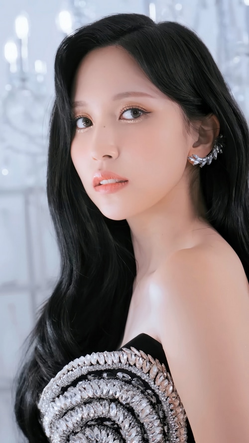 Myoui Mina of TWICE in a jeweled black dress