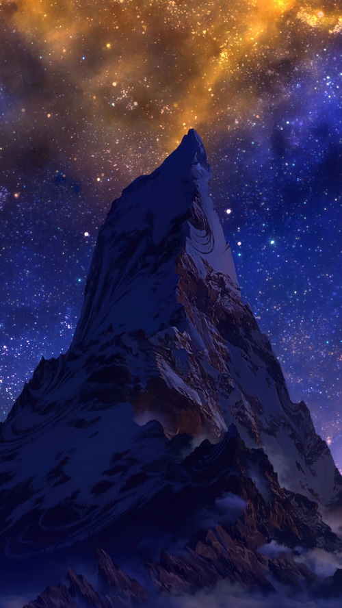 Aurelion Sol standing on a mountain under the stars
