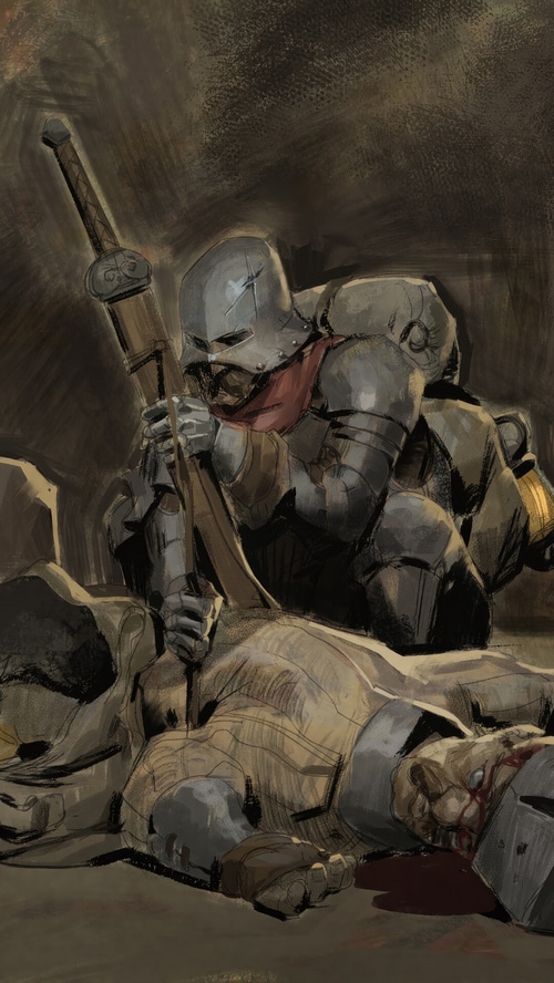 Dark and Darker: Knight Looting Fallen Warrior