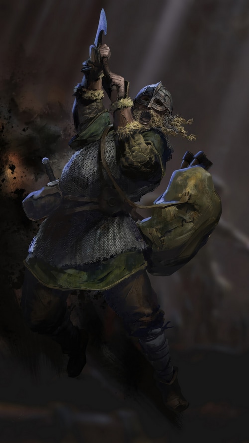 Barbarian warrior with axe and shield