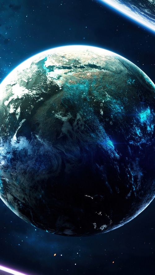 Planet in deep space with stars