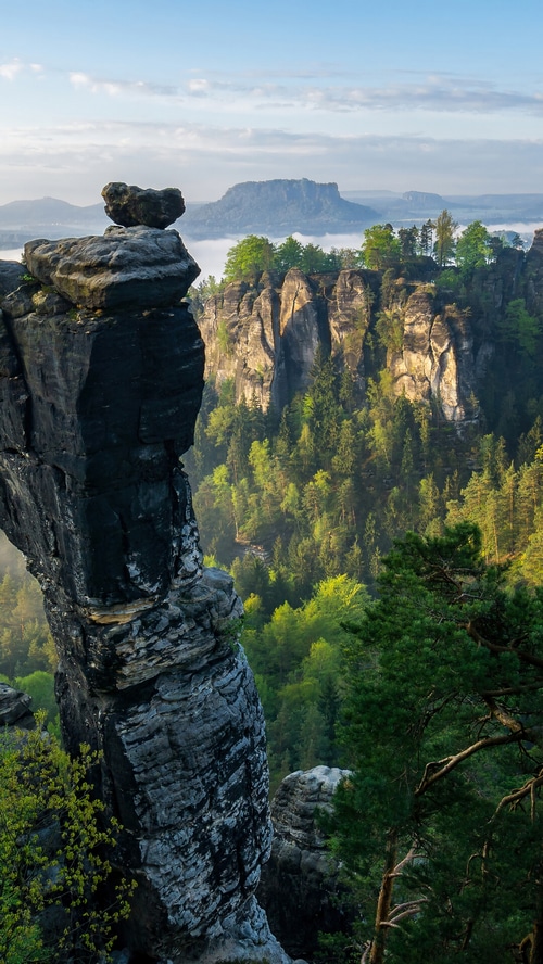 Rock formations and forest in Saxon Switzerland National Park