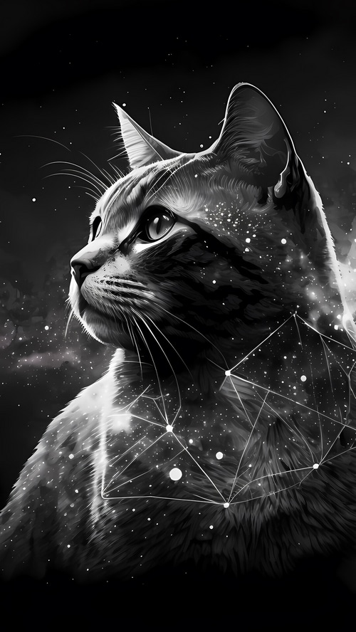 Cat with Stars and Constellation Overlay
