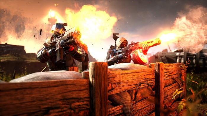 Outriders 4K soldiers firing weapons