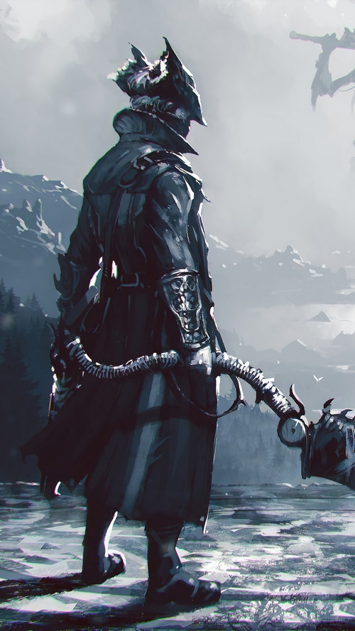 Bloodborne Hunter in a Snowy Landscape
