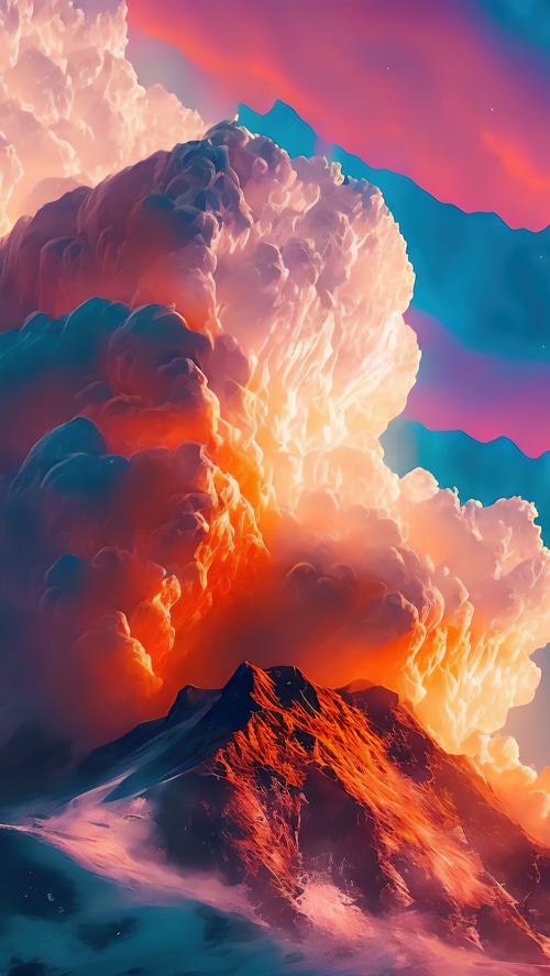 Digital art of colorful clouds over mountains