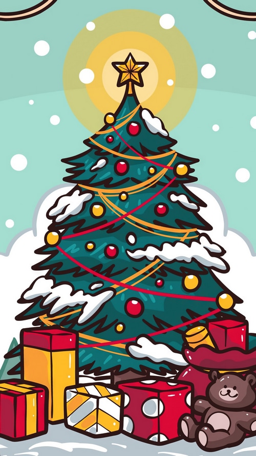 Christmas Tree with Gifts and Snow