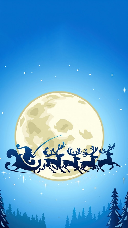 Santa Claus and Reindeer Flying in Sleigh