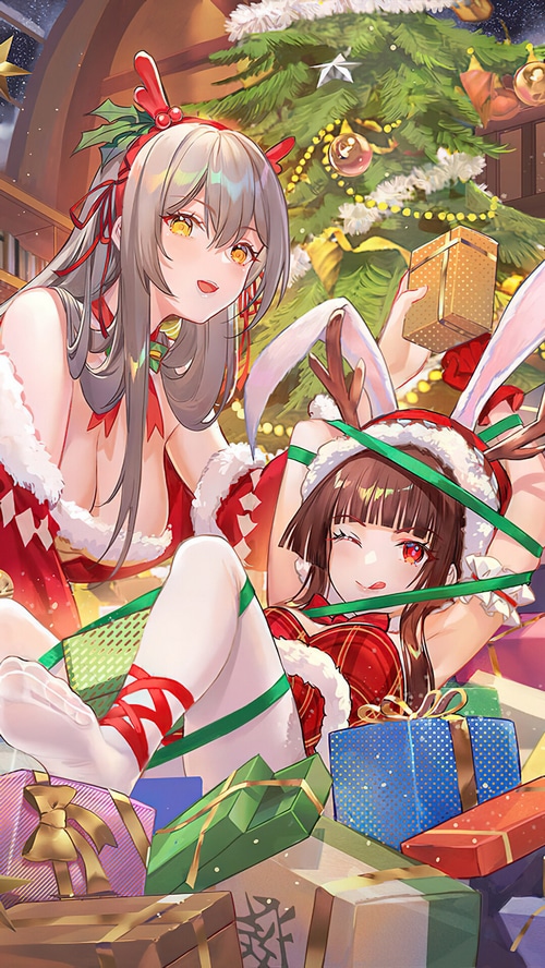 Anime Girls in Christmas Outfits with Gifts