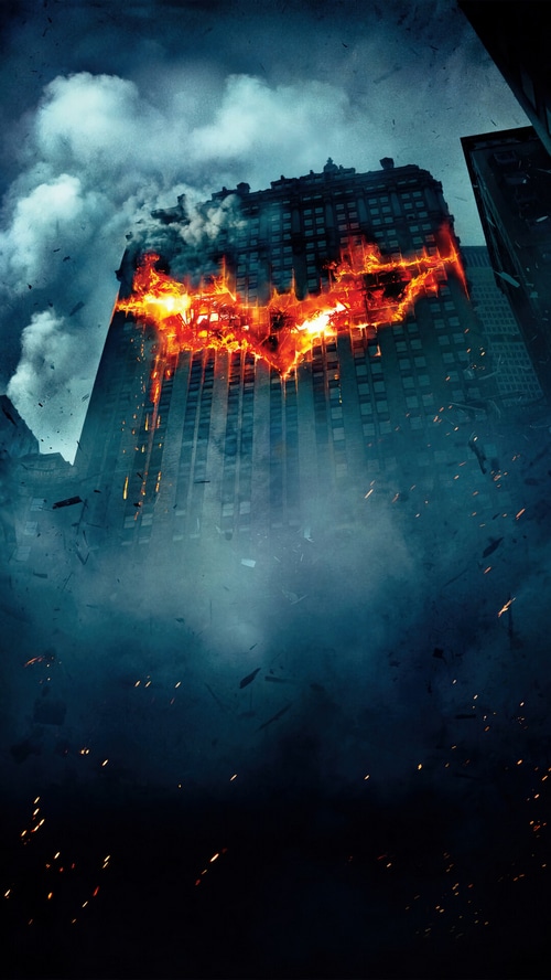 The Dark Knight Batman Logo Burning Building