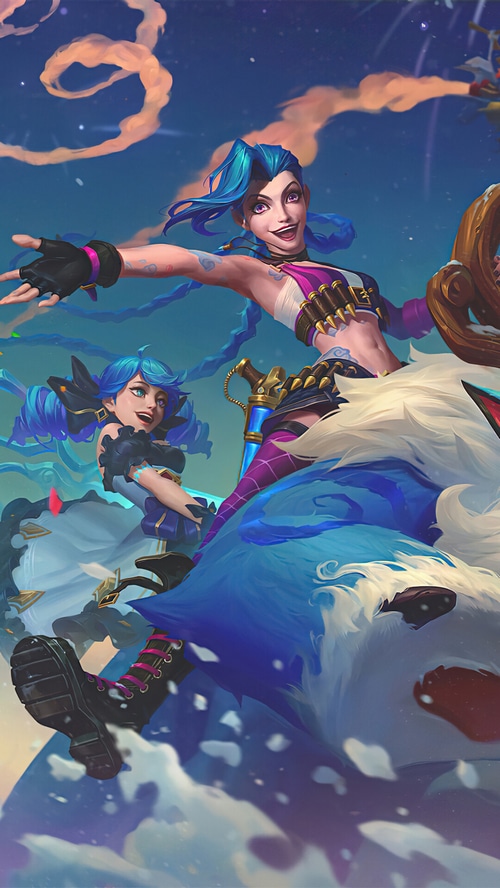 Jinx and Gwen riding Nunu & Willump