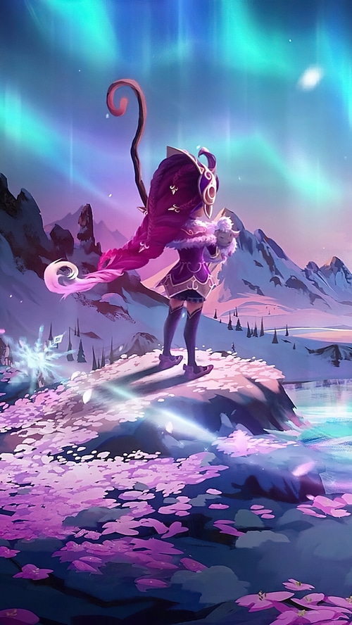 Winterblessed Zoe holding a lamb in a snowy landscape
