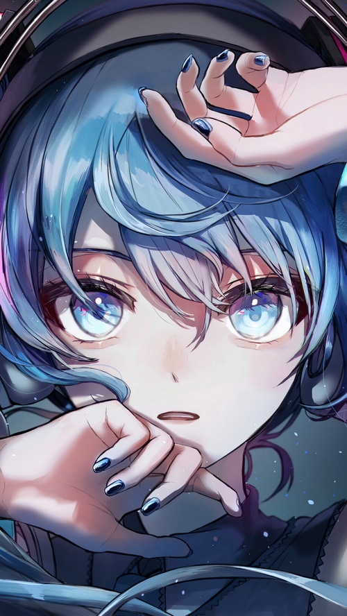 Hatsune Miku with blue hair and blue eyes