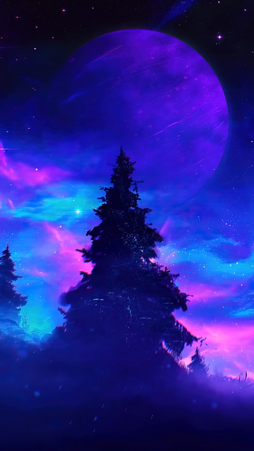 Anime digital art of a starry night sky with a large planet