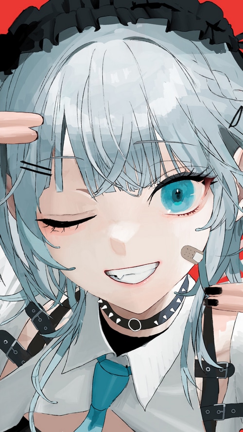 Anime Girl Winking and Smiling with Blue Eyes