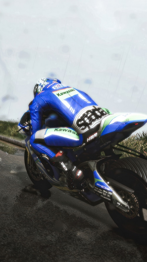 Kawasaki Motorcycle Racer in the Rain