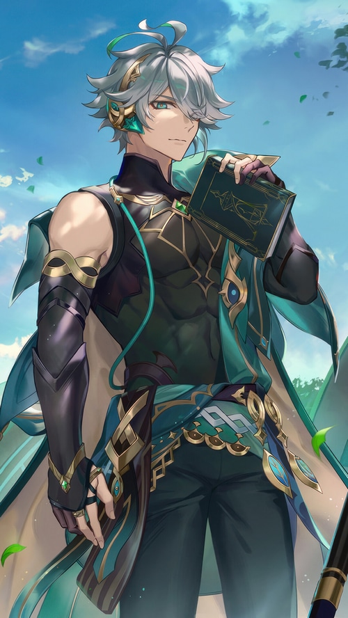 Alhaitham from Genshin Impact holding a book